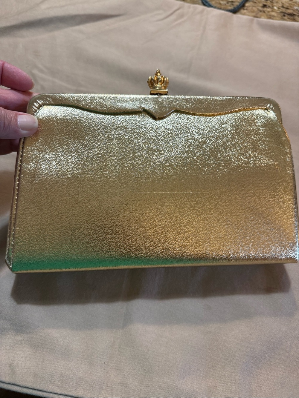 Vintage Gold Metallic Frame Clutch Handbag with Chain